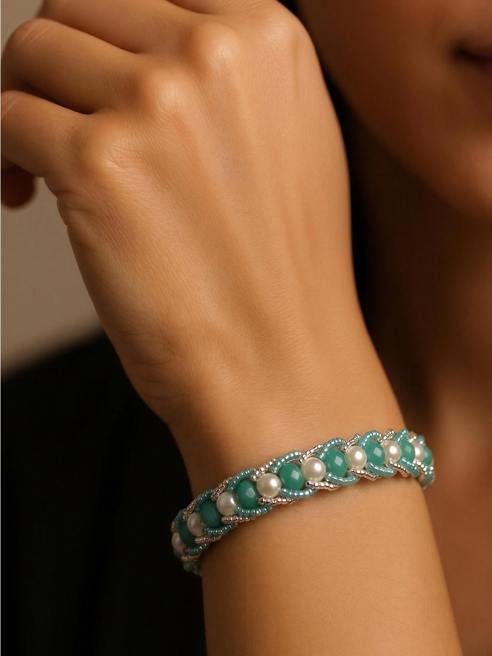 Turquoise & Pearl Braided Bracelet - Women's Jewelry